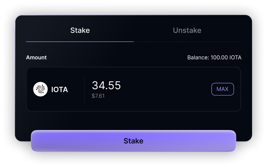 Choose an amount of IOTA to stake and receive stIOTA