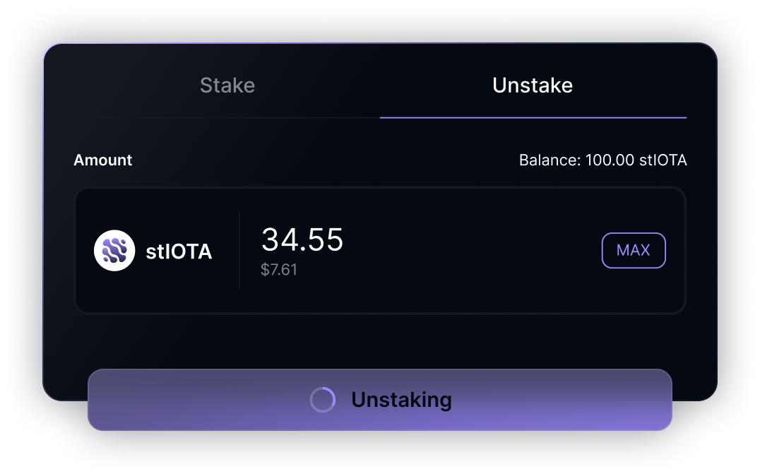 Unstake or sell your stIOTA at any time to exit staking